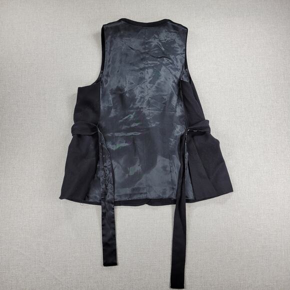 Gap Womens Vest Large Black Wool Blend Plunging Neck Waist Tie Double Breasted - Picture 7 of 13